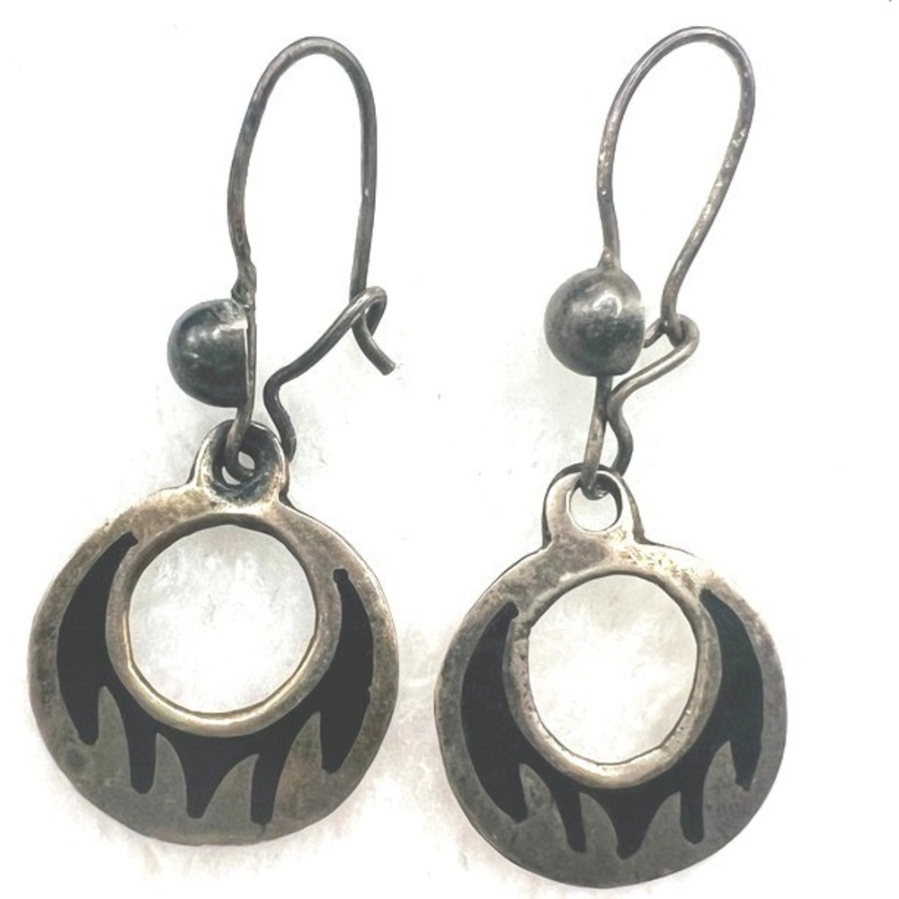 Vintage Sterling Silver Hoop Earrings Bear Claw Dangle Pierced‎ Wire Closures